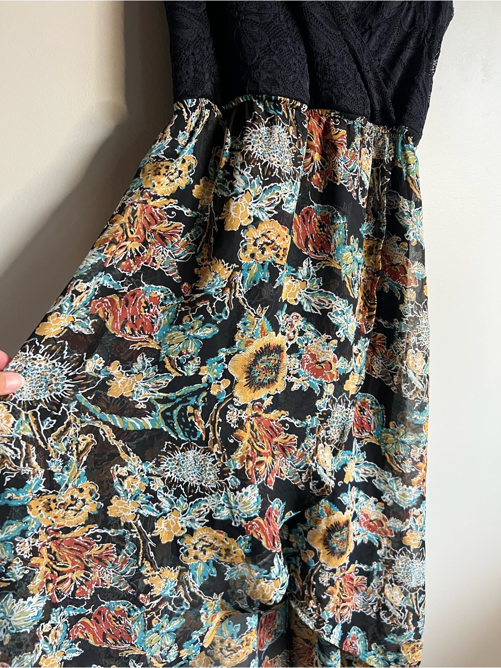 5/$20 Kismet Hi Low Floral Maxi Dress XS Black Lace Boho Festival Wedding Guest - Picture 3 of 12